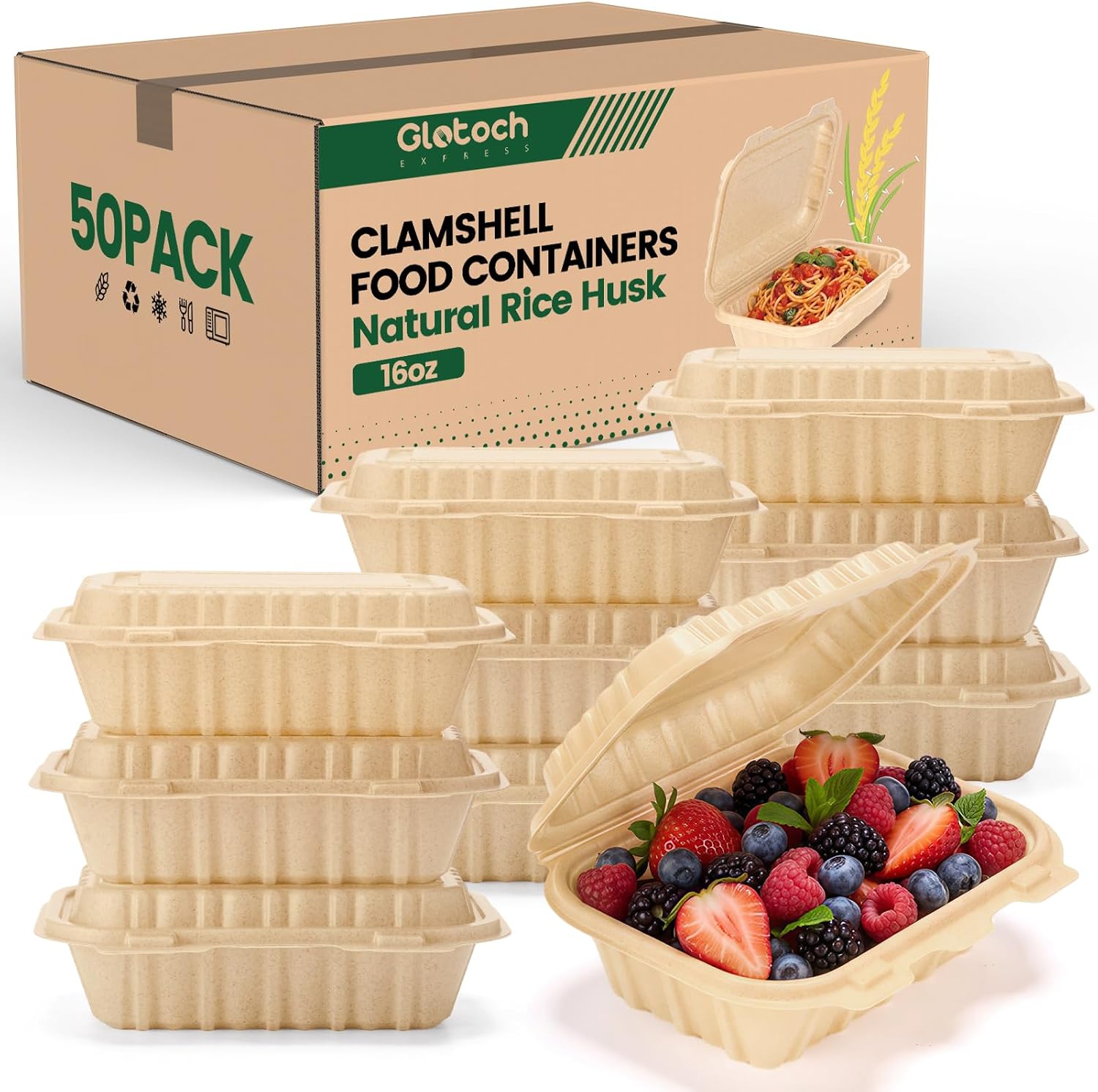 Meal Prep Containers - 50 Pack 16oz Clamshell Take Out