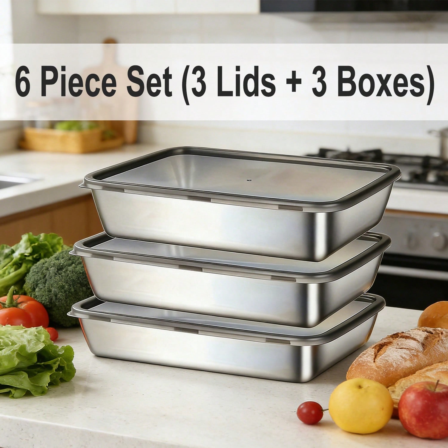 6pcs(3 Boxes+ 3 Lids) Stainles - Meal Prep Containers recension och pris