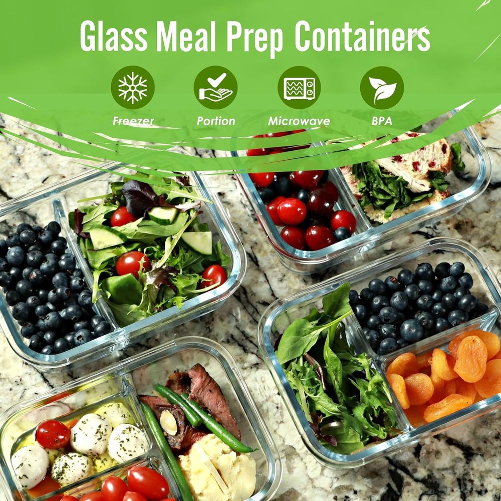 Meal Prep Containers, 2 & 3 Co - Meal Prep Glass Containers Oven Safe recension och pris
